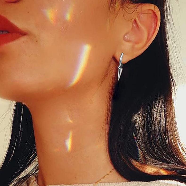 925 Silver Cone-Shaped Three-Spike Punk Earrings