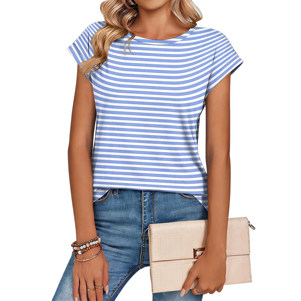 Women's Loose-Fit Fashionable Casual Vintage Print Cap-Sleeve T-Shirt Top