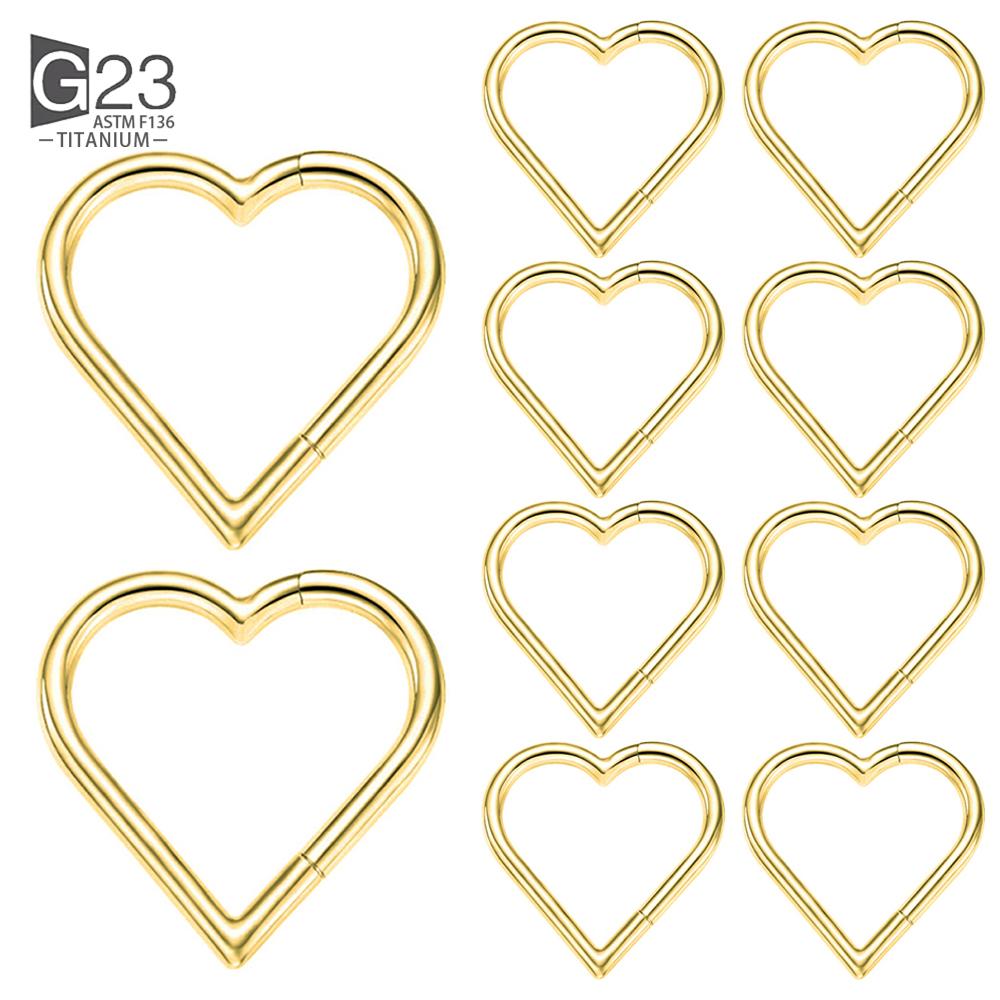 10Pc ASTM F136 Titanium Daith Heart Earring Hoop Cartilage Tragus Helix Rings Hinged Segment Hoop with Clear CZ