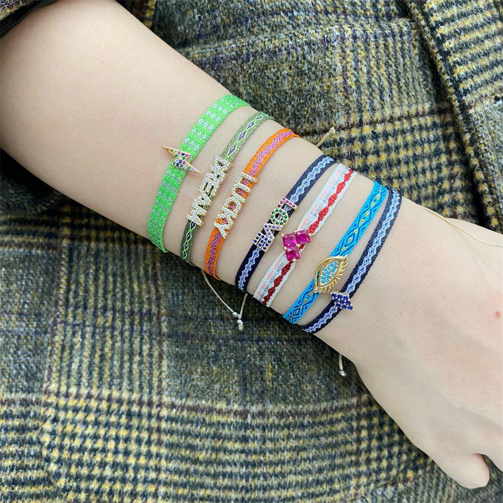 Retro Pattern Bohemian Spanish Court Hand-Woven Bracelet with Micro-Inlay