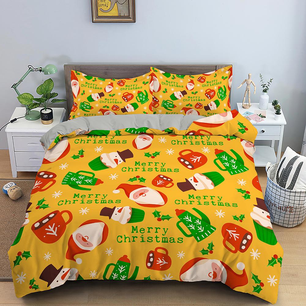 Merry Christmas King Queen Duvet Cover Xmas Bedding Set For Kid Santa Claus Quilt Cover Cartoon 2/3Pcs Polyester Comforter Cover