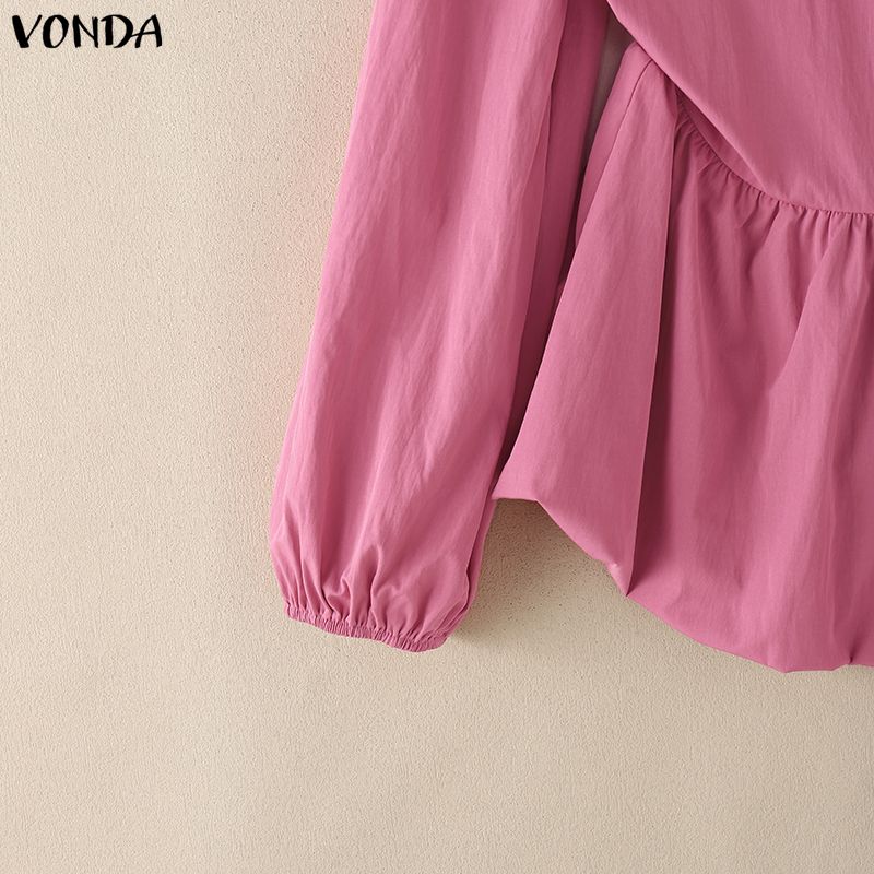 VONDA Womens Square Collar Long Sleeve Ruffled Casual Rumple Blouse Shirts