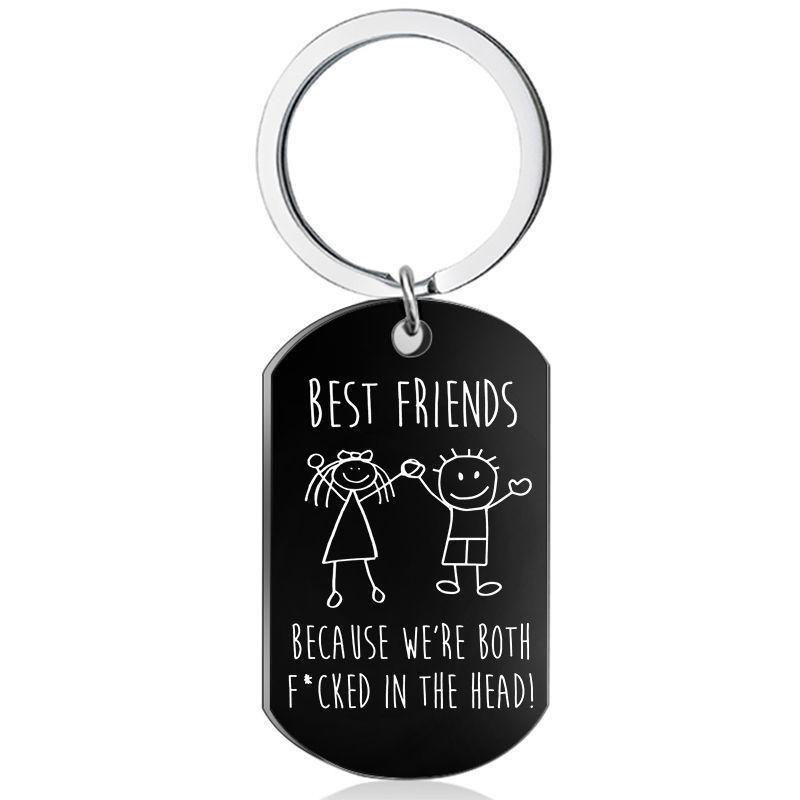 Creative Stainless Steel Friendship Keychain – BEST FRIENDS Engraved Cartoon Pendant Gift