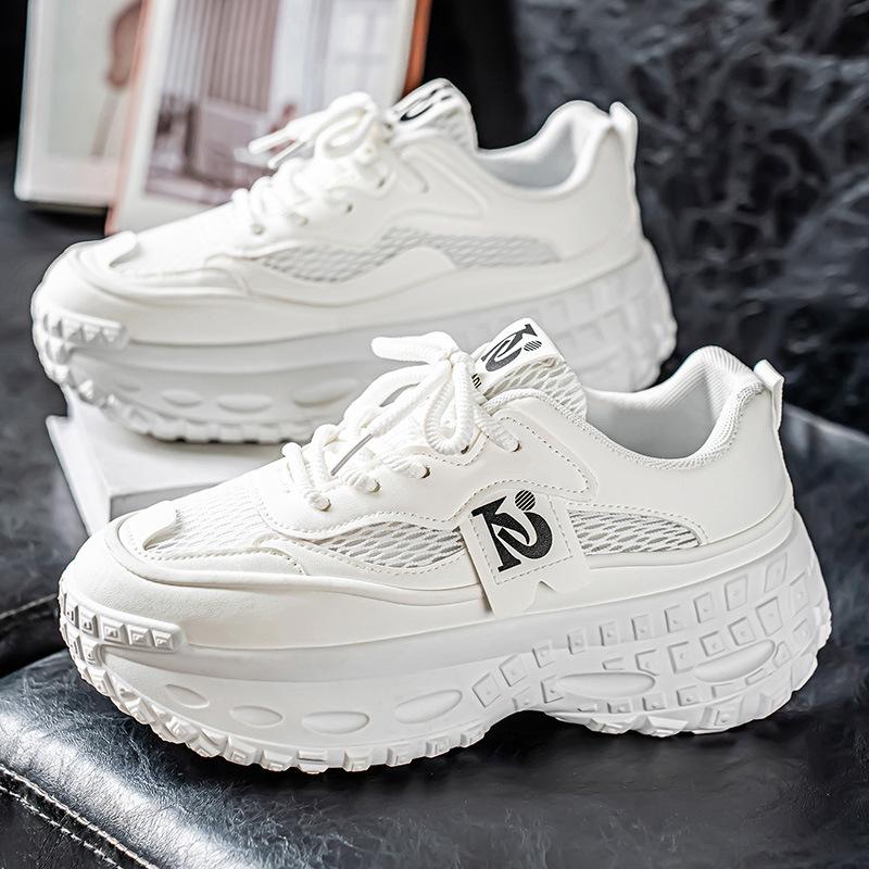 

Summer men s shoes new breathable mesh sports shoes men s trend versatile thick sole heightening casual black dad shoes 44 белый