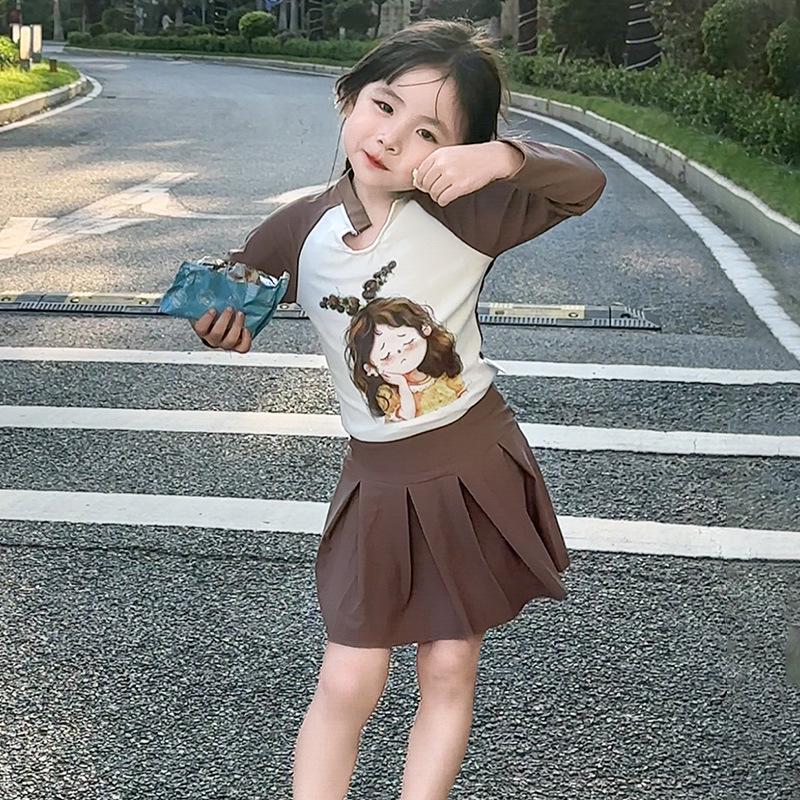 

Солнцезащитное платье-купальник с длинным рукавом для девочек, кофейное, цельное, 2025 90 cm