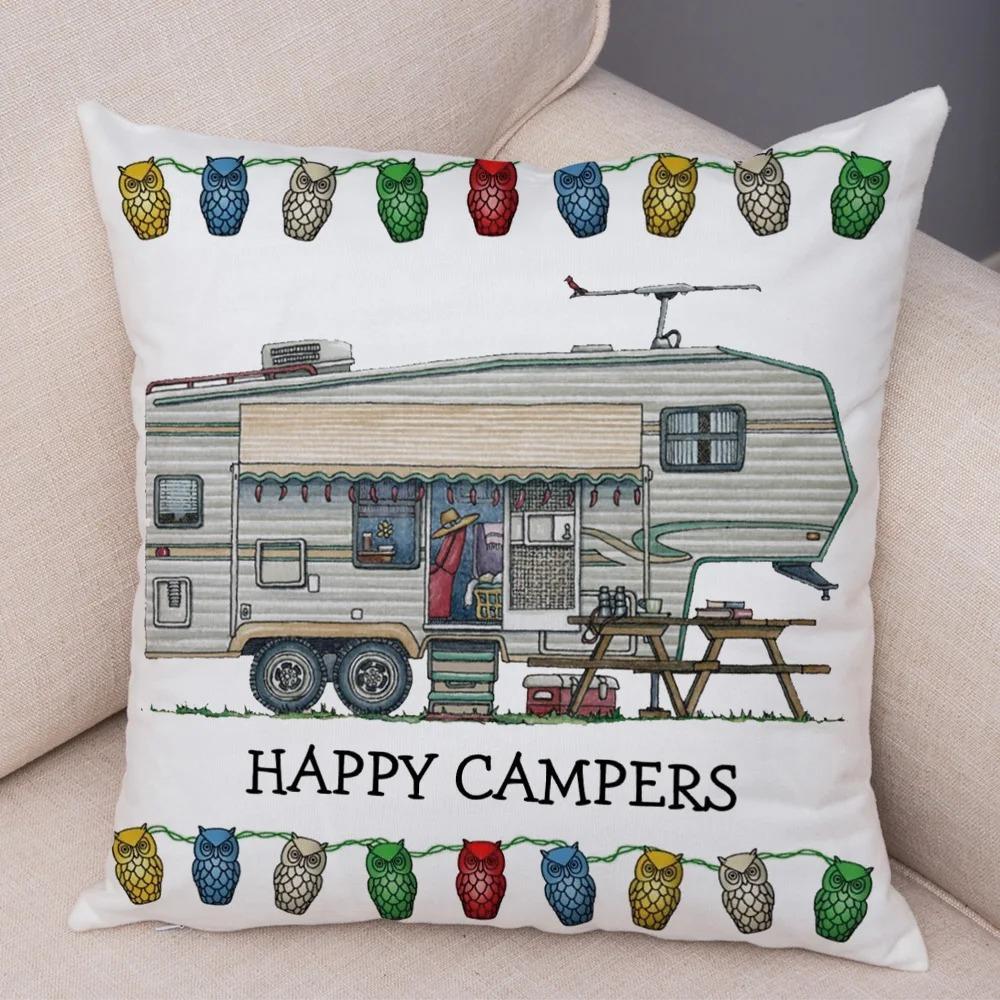 Cartoon house travel car camper series cushion cover pillowcase decoration life home pillowcase suitable for sofa bedroom room