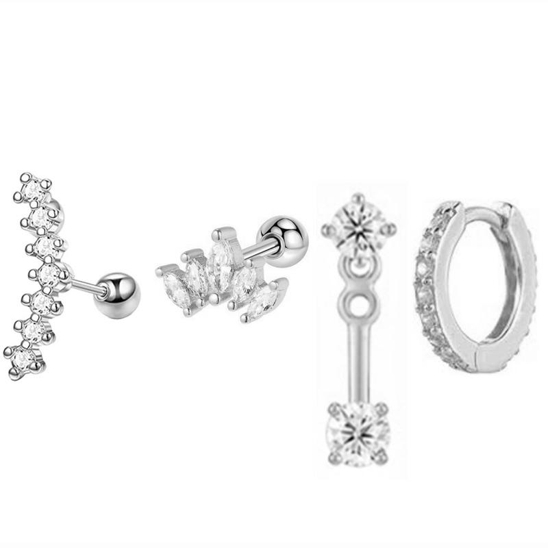 Set de 4 Pendientes Aro Huggie Circulares de Acero Inoxidable para Mujer Color Dorado Único Pendiente de Flor con Circonita Joyería para Piercing