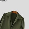 INCERUN Men Lapel Collar Long Puff Sleeve Buttons High Splits Long Shirts