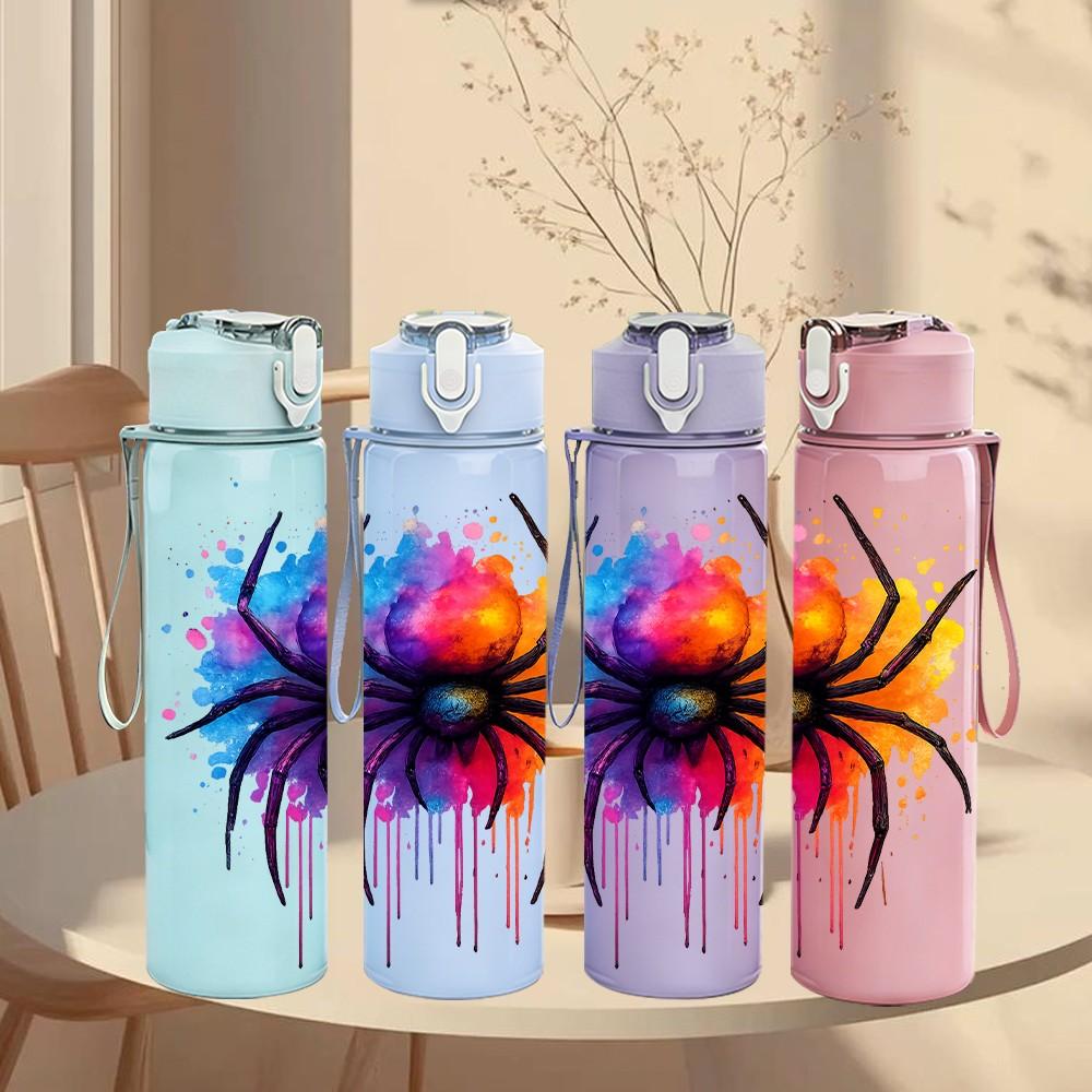 1PC Colorful Tarantula Spider Insect Pattern 750ml Color Plastic Sports Water Bottle Leakproof Flip Straw Lid Suitable for Sports Office Home Use