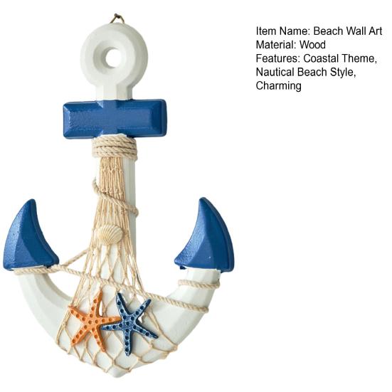 13" Nautical Wooden Wall Art with Hemp Rope Coastal Beach Theme Wall Hanging Ornament with Shells Starfishes for Home Bathroom Living Room Bedroom