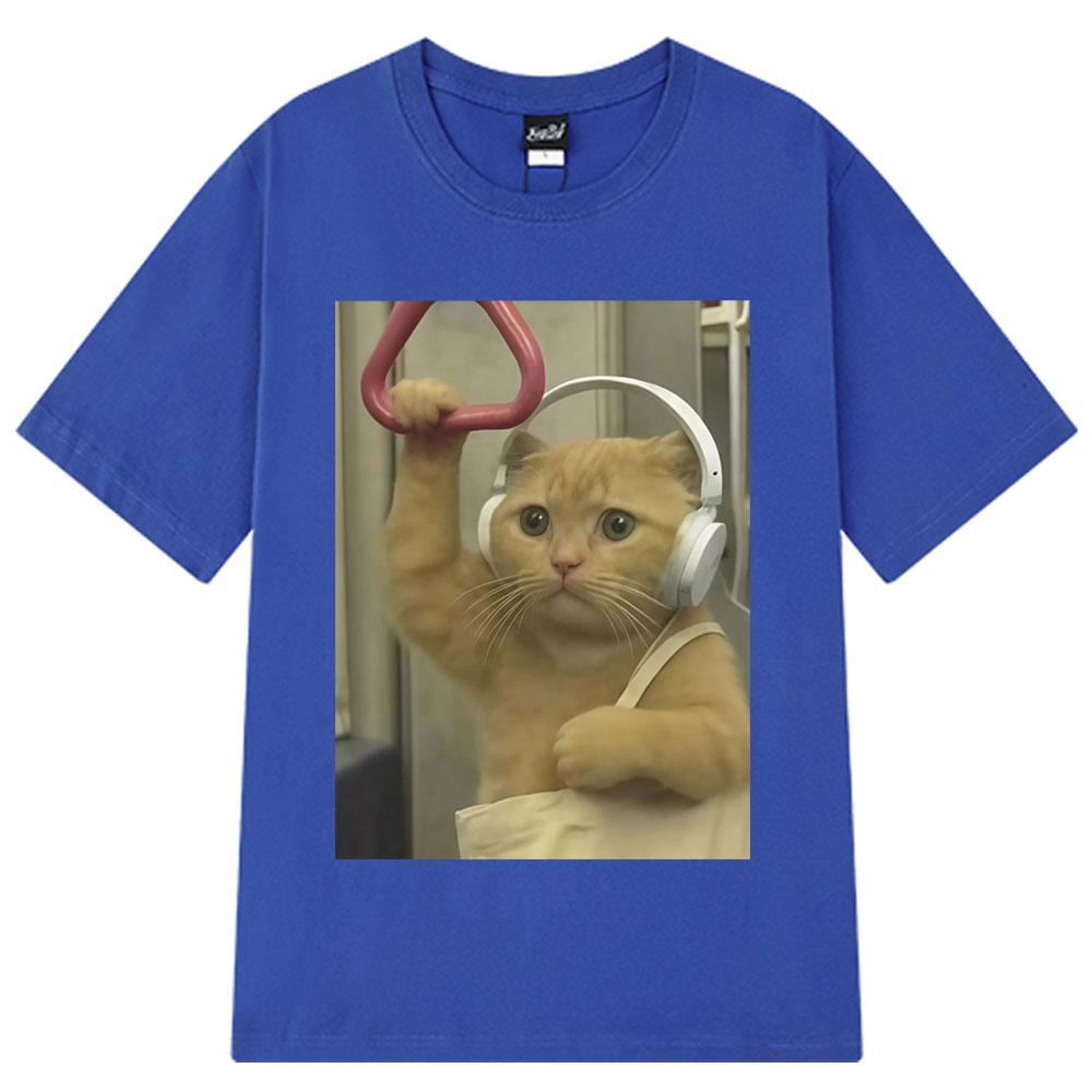 Subway Cat Meme  Funny Kitty Print T-shirt Men Women Fashion Clothing T-shirts Short-sleeved Loose Harajuku Oversized T-shirts