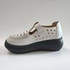 Sapatos Plataforma Mary Jane Femininos de Verão Vazados Respiráveis Recortados Casuais Aumentadores de Altura Sapatos Brancos 5cm Conforto Macio