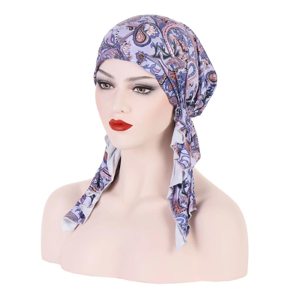 New Muslim Inner Hijab Turban Women Pre-Tied Cap Long Tail Headscarf Wrap Beanies Bonnet Head Scarf Stretch Headwear Ninja Hat