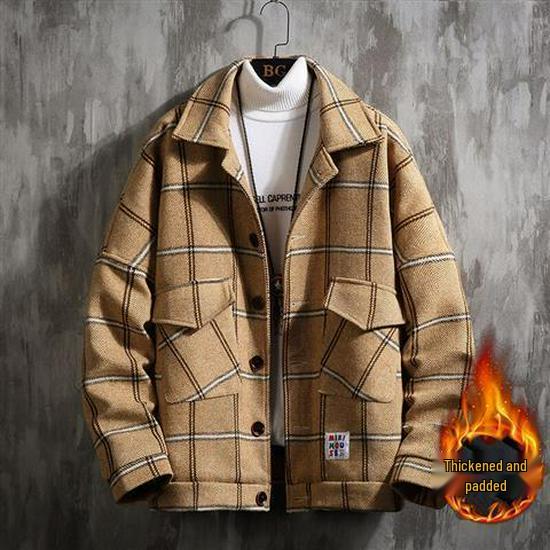 Men's Korean Plaid Woolen Coat - Autumn/Winter Casual British Lapel Windbreaker