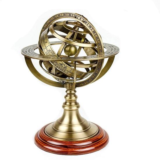 Nauticl Antique Vintage Zodiac Armillary Brass Sphere Globe Display de madeira |