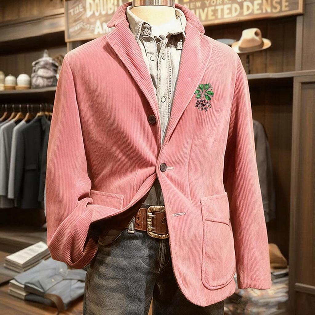 Men's Printed Corduroy Pocket Suit Jacket Cardigan Men's Casual Suit