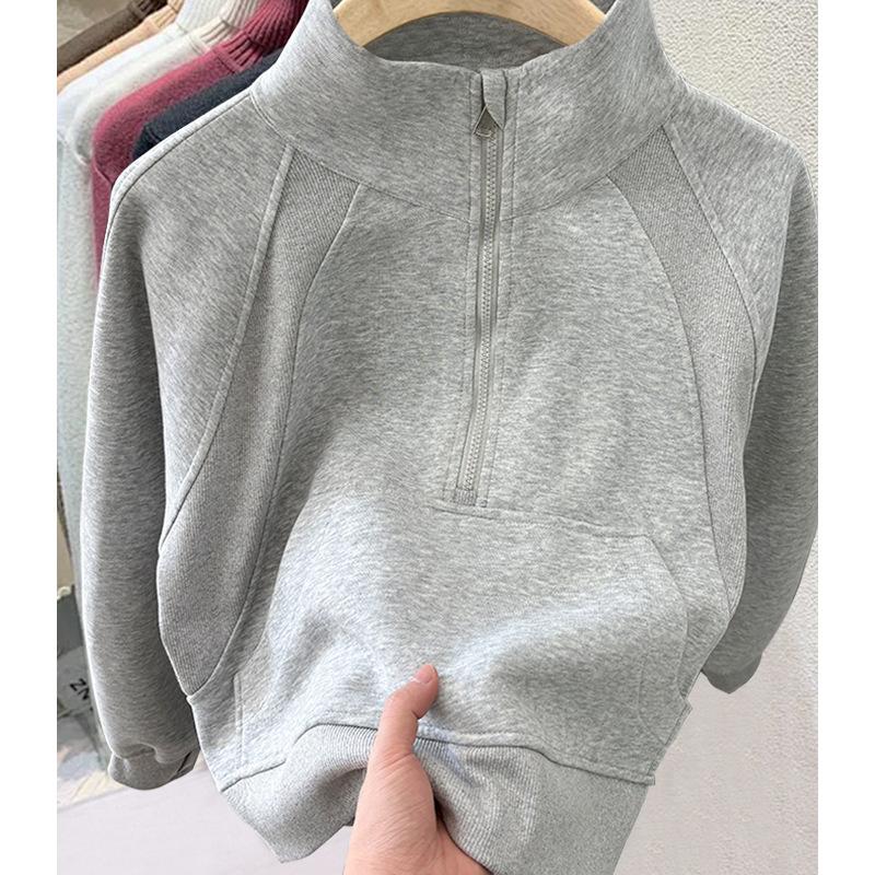 

Half Zipper Short Sweater Women s Spring, Autumn and Winter New Polo Stand-up Collar Pullover Loose American Sports Top S