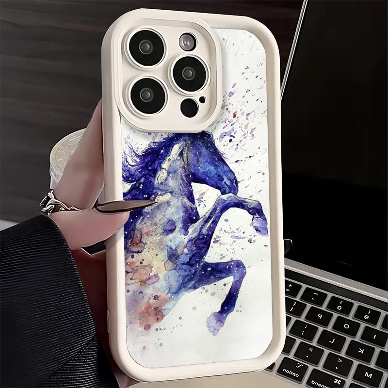 Phone Case for iPhone 17 Air 16E 15 16 Pro Max Oil Painting Horse Cover 14 Plus 13 12 Mini Soft Shell Silicone Fundas
