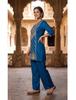 Women Polyester Ethnic Top Pant Set Party Wear Bollywood Tunic Kurti Cord Set Dress