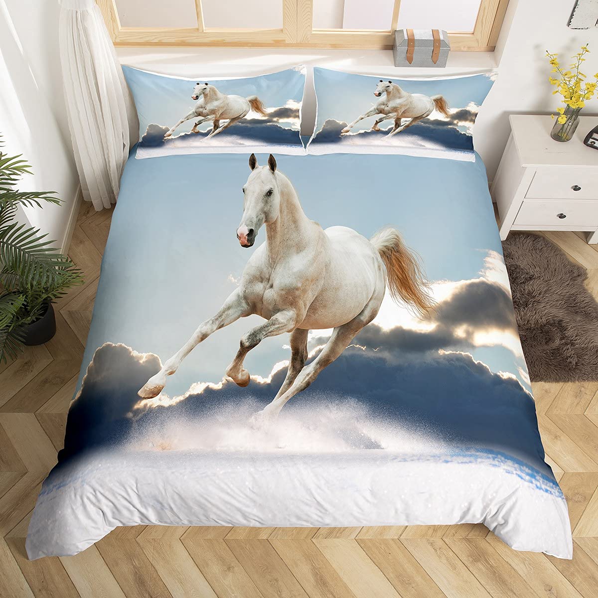 

Horse Duvet Cover Set For Kids Teens Adults Bedding Set 3D Steed Print Polyester Comforter Cover Wildlife Animal King Queen Size EU single(135x200cm)