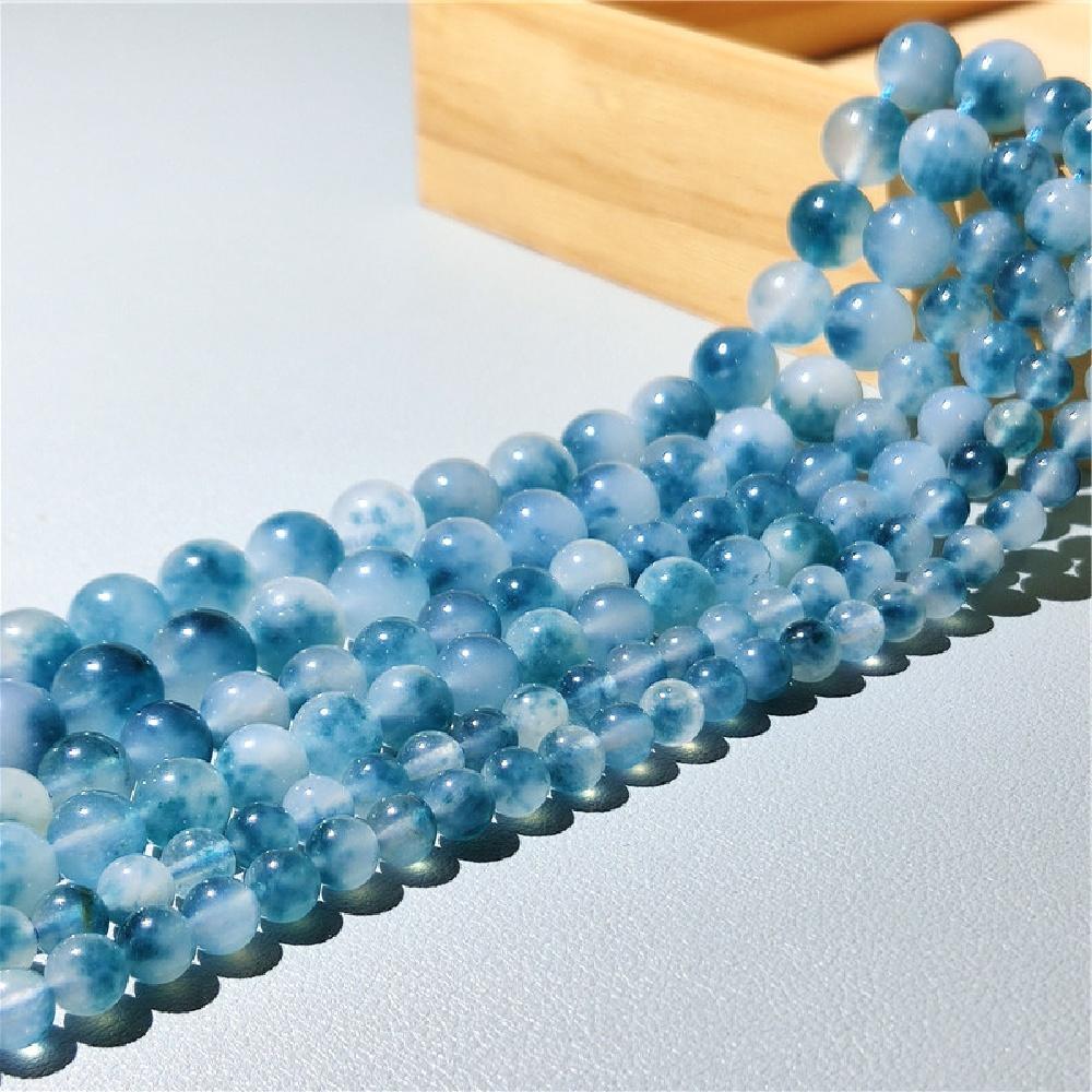 Smooth Blue Chalcedony Floating Jades Natural Stone 15" Smooth Loose Spacer Beads 4/6/8/10/12mm for Jewelry Making DIY Bracelets Charms Accessories