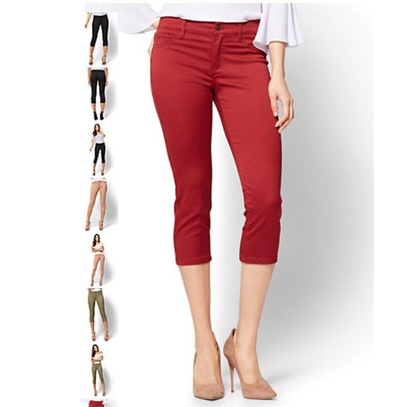 

Flaw Clearance Summer Thin Foreign Trade Original Order N High Waist Multi-Color Slim fit Slimming Stretch Denim Cotton Cropped Pants Plus size Women Wine Red 14