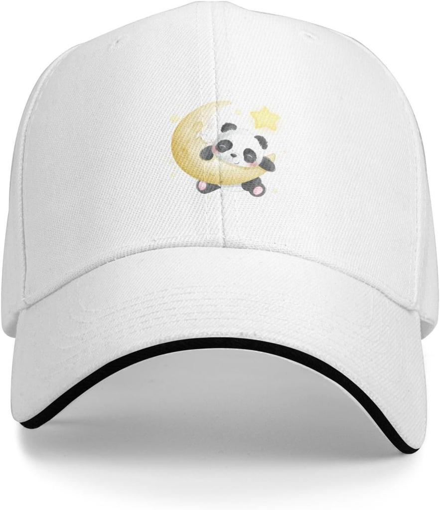 Cute Panda Sleeping on Moon Graphic Baseball Cap Adjustable Polyester Sun Protection Casual Unisex Hat