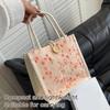 Fashionable Mini Fabric Bag With Sweet Floral Print Top Handle Handbag For Women Great For Casual Or School Use  Pink