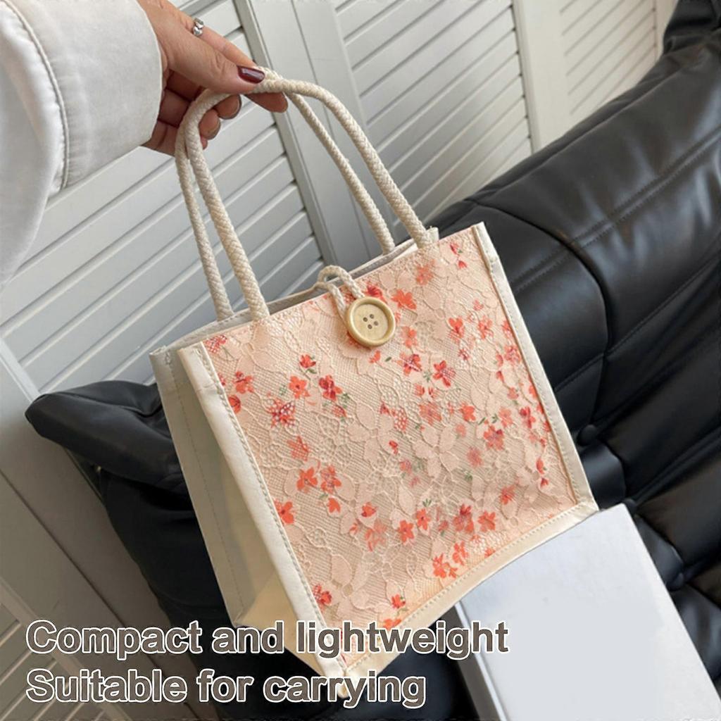 Fashionable Mini Fabric Bag With Sweet Floral Print Top Handle Handbag For Women Great For Casual Or School Use  Pink
