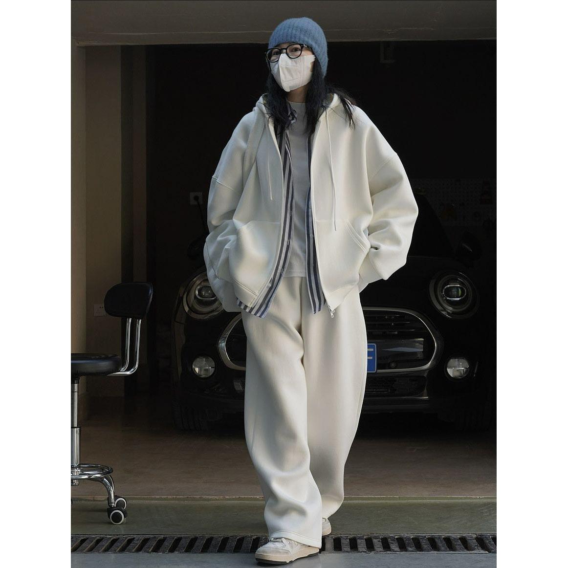 

Однотонный кардиган с капюшоном, толстовка для женщин, застежка-молния с длинным рукавом, свободные куртки, осень XL белый