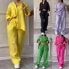 Letní trend Bavlněný a lněný košilový oblek Vysoký pas Volné kalhoty Elegantní dámské sady Dvoudílná sada pro ženy