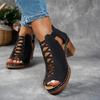 Summer Cross Roman Gladiator Elegant Thick Heel Wedge Sandals