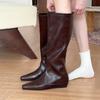Explode and Show Thinness! Square Head Versatile Height-increasing Boots for Women's 2025 Autumn New Retro Pants Boots Knight Thin Boots
