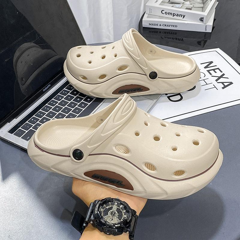 

Новые туфли с отверстиями мужские удобные нескользящие и износостойкие модные уличные шлепанцы простые повседневные пляжные мужские сандалии 44-45 бежевый