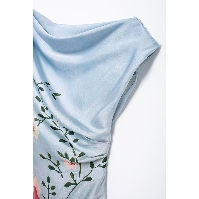 Kaslead New Arrival Women's Clothing Fashion Style Fashion Flowers Print Silk Satin Texture Dress 8828186