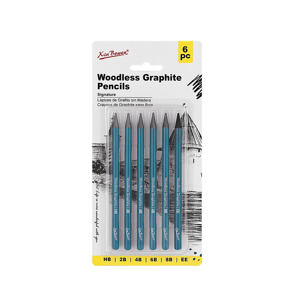 Professionele Houtloze Grafiet Schetspotloden Set 6 Stuks (HB 2B 4B 6B 8B EE) Houtskool Tekenpotloden voor Kunststudenten Schaduwtekenen blauw