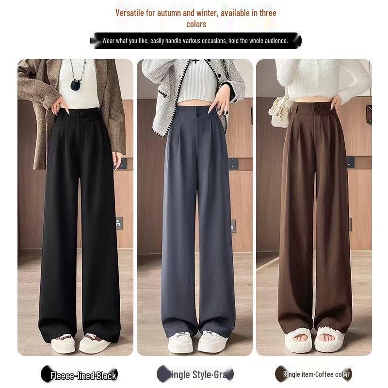 2026 High-End Black Women's Petite Wide-Leg Drape Suit Pants for Spring/Summer