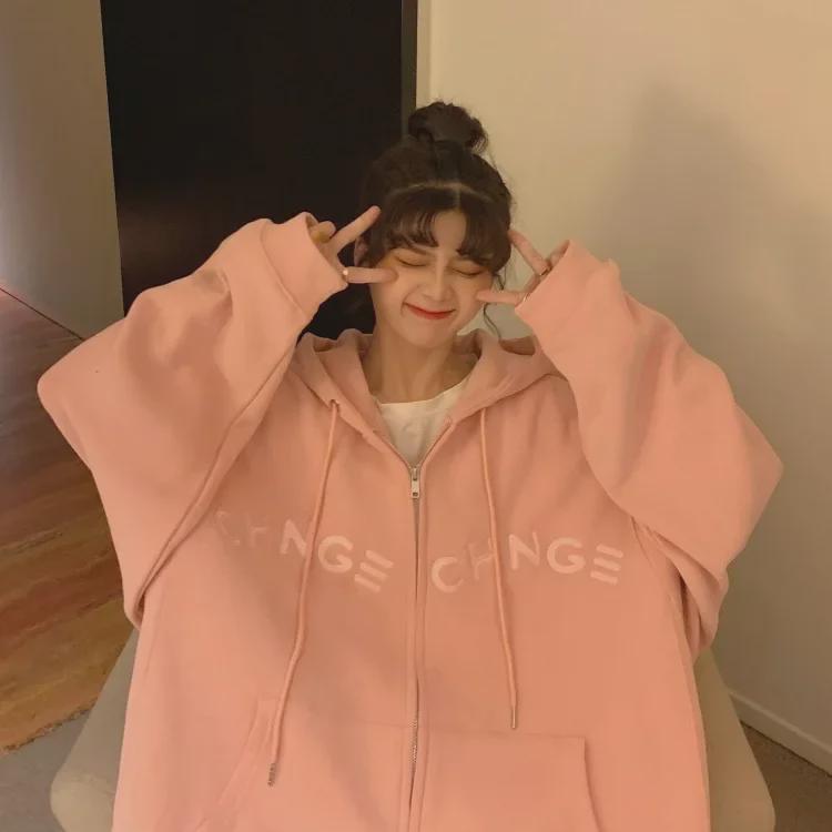 Women's Plus Size Velvet-Lined Embroidered Hooded Sweatshirt - Cozy Autumn/Winter Loose Fit Zipper Cardigan