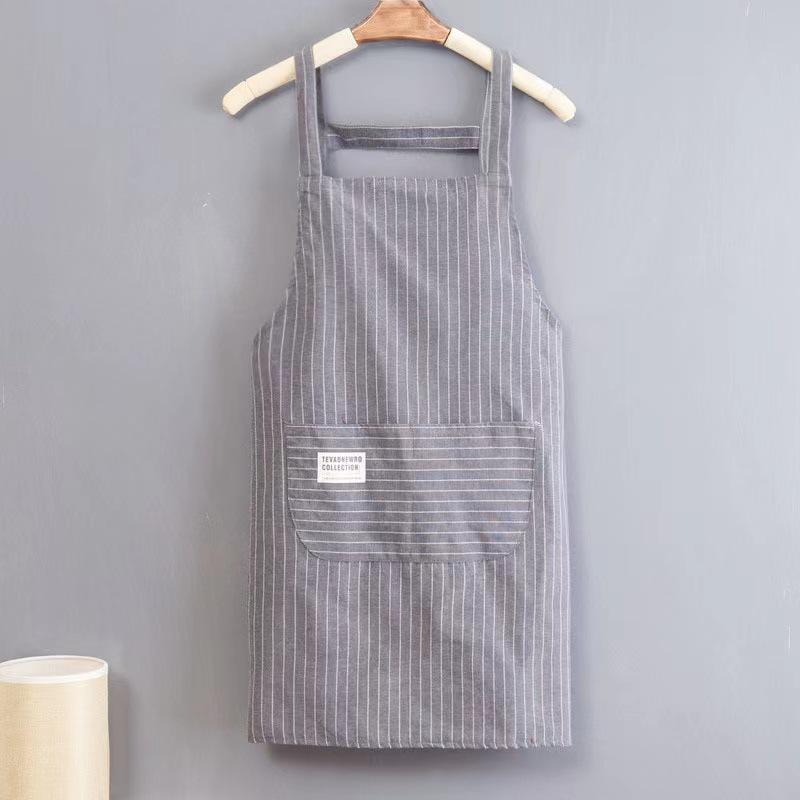 Striped Sleeveless Kitchen Apron - Halter Neck, Breathable, Anti-Fouling, Polyester Cotton Blend