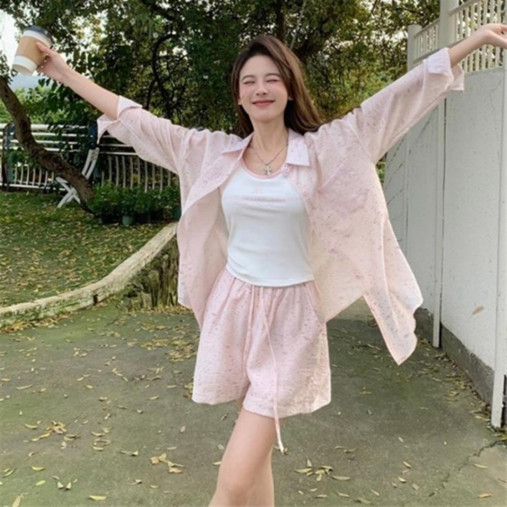 New Arrivals Open Run Women Casual Sleeveless Blouse Shorts 3pcs Set