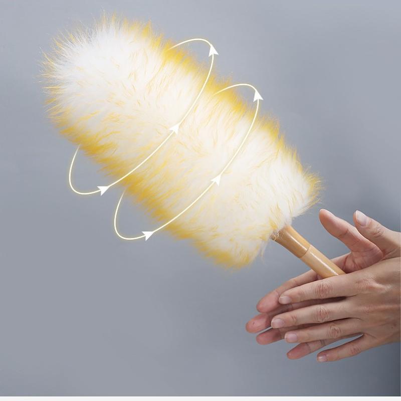 Genuine Wool Duster Lint Free Dense Soft Fur Strong Dust Removal for Household Car Sofa Book Shelf Cleaning Use