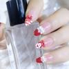 Handmade Christmas Red Lace Bow Heart Plaid Nails - Girly Brightening Manicure