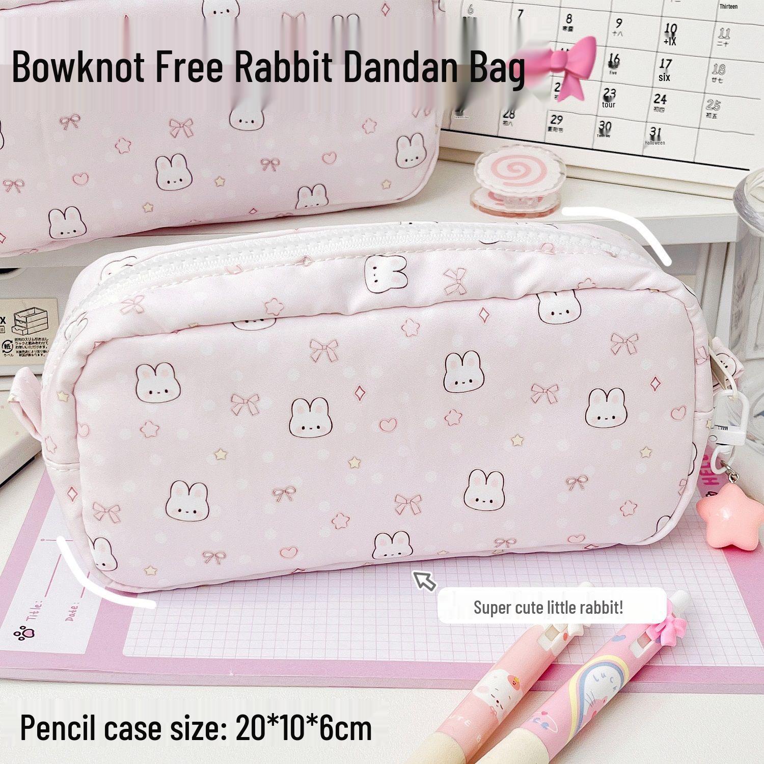 

Bowknot Bunny Large Capacity Cute Student Stationery Bag with Compartments