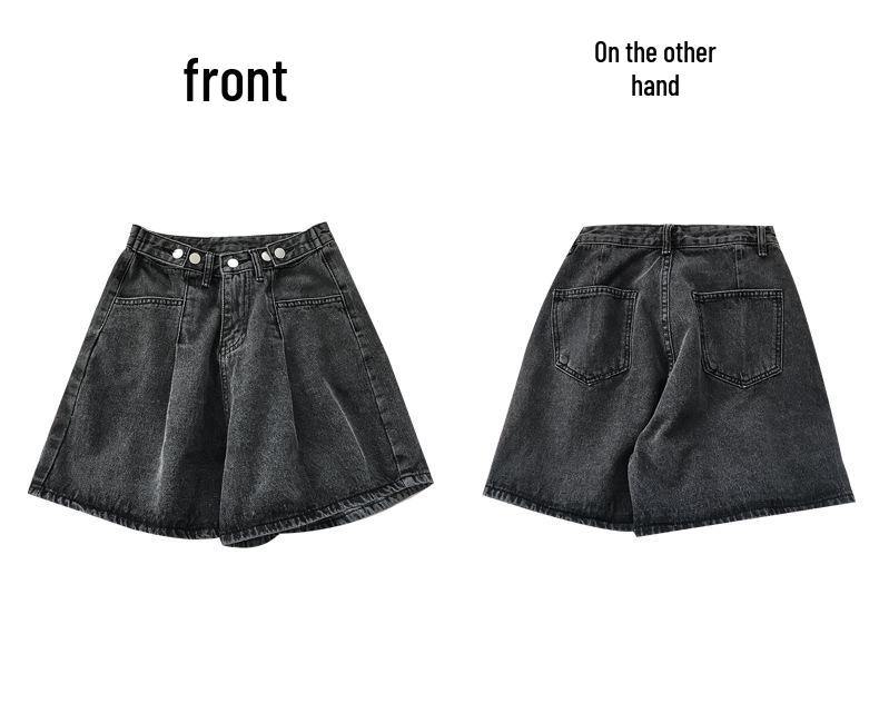 Women's High-Waisted Black Gray Denim Shorts - Summer Loose Fit, Slimming, Plus Size, Pear-Shaped, Five-Point Length