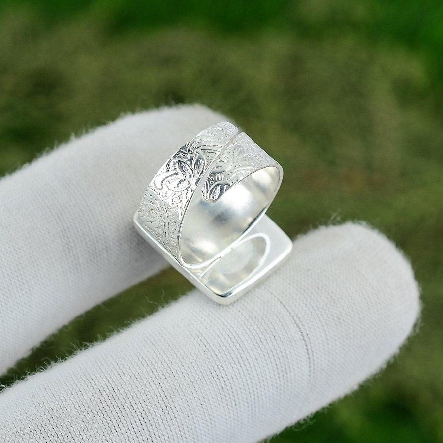 Natural Arizona Turquoise Rough 925 Silver Statement Adjustable Ring For Women