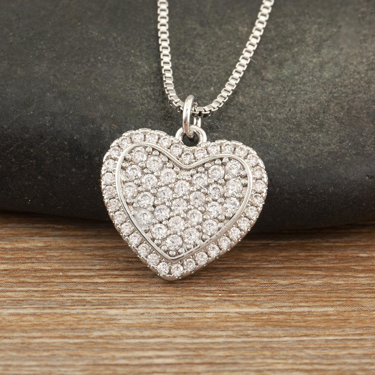 

Nidin New Fashion Heart/Compass Pendant Necklaces For Women Men Shiny Cubic Zirconia Hip Hop Everyday Wear Jewelry Dainty Gifts