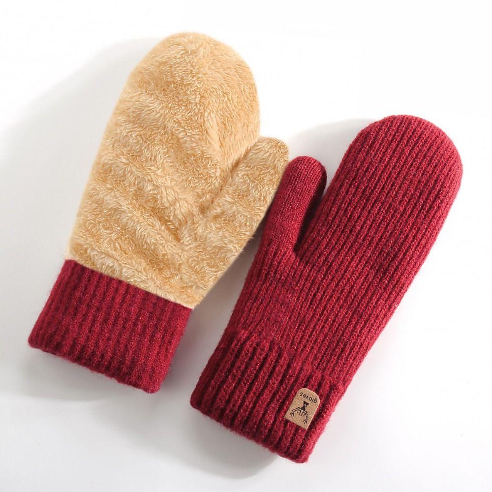 Plush Thickened Warm Finger Mittens Double Layer Warm Knitted Gloves Fashion Gloves Cold Outdoor