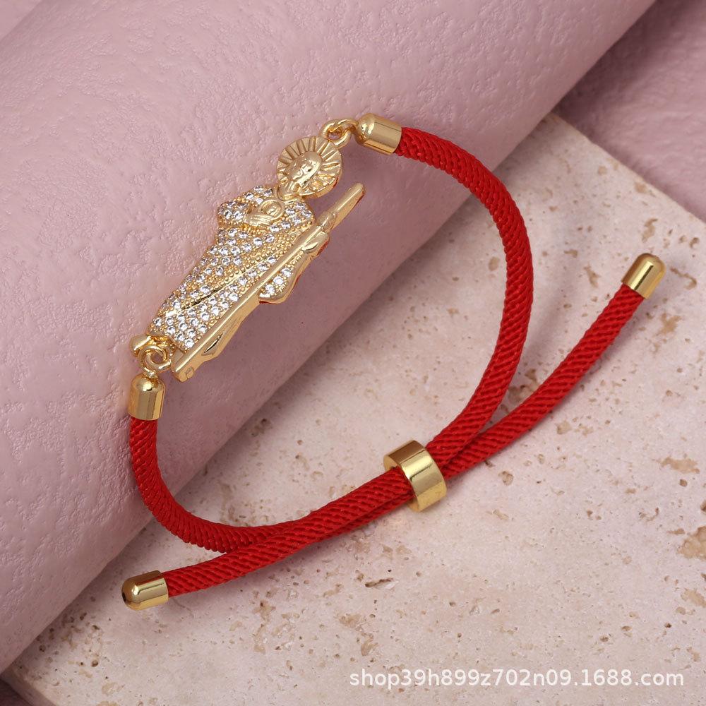 European Fashion Saint Jude Micro-set Zirconia Accessories with Copper Gilded Adjustable Cotton Rope