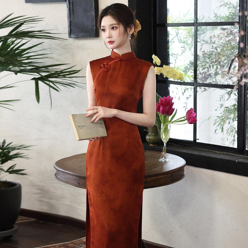 Red sleeveless national style new Chinese Suzhou long cheongsam improved young 1011 new women's high sense summer