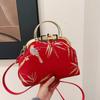 Boho Chic Floral Embroidered Shoulder Bag for Women Metal Handle Purse with Chain Strap Party Gift